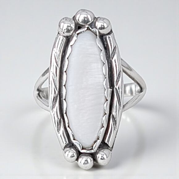 Vintage 925 Silver Abalone Shell Ring Boho Beach Iridescent Statement - Picture 6 of 7